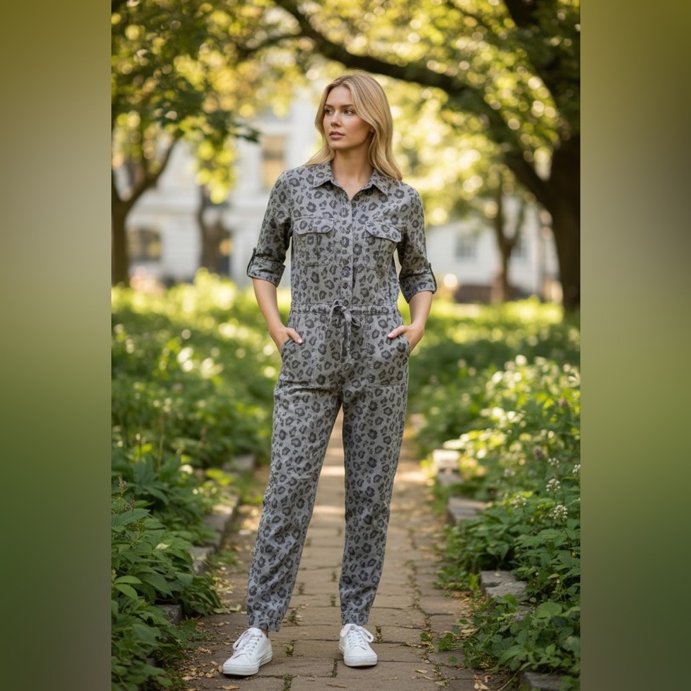 Billy T Stylish Gray Leopard Print Jumpsuit